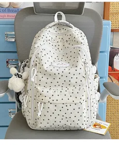 Witte corduroy rugzak met sterrenprint schattige casual schooltas voor tieners meisjes