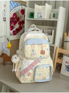 Leuke esthetische schoolrugzak met sterrenpatroon, transparante voorzak en schattige beren.