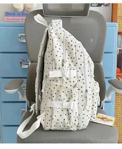 Corduroy schoolrugzak met zwarte sterrenprint, voorzakontwerp, casual dagelijkse rugzak.