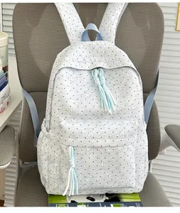 Lichtblauwe schattige rugzak met konijnenpatroon casual schooltas voor dagelijks gebruik