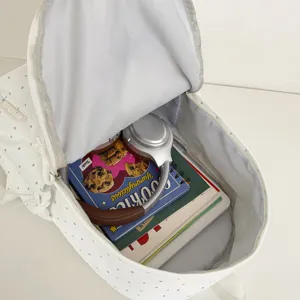 Witte rugzak met stipjes voor dames en meisjes, schattige schooltas met grote binnenruimte.