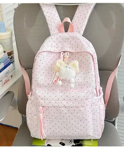 Roze stippen rugzak schattige konijn schooltas grote capaciteit casual dagrugzak