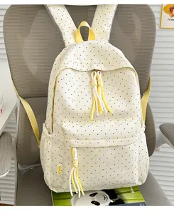 Casual canvas rugzak voor dames meisjes, schattige polkadot konijn schooltas dagelijks gebruik