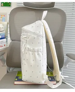 Leuke witte rugzak met grijs sterrenpatroon casual schooltas voor meisjes dagelijks gebruik