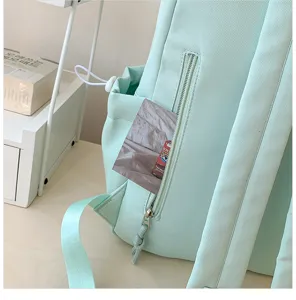 Mintgroene rugzak detailweergave, casual schooltas zijzak met handige ritssluiting