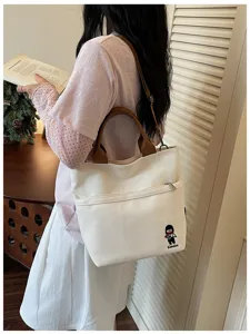 Sac cabas en toile style coréen pour femme, sac porté épaule décontracté et pratique.