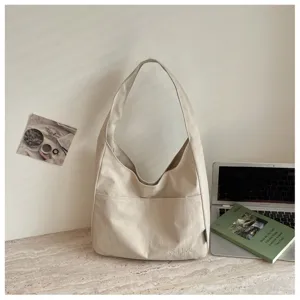 Einfache lässige Canvas-Umhängetasche Pendler Shopper Tasche beige minimalistisch