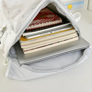 Witte schoolrugzak met stermotief, casual rugzak met grote capaciteit voor jonge meisjes.