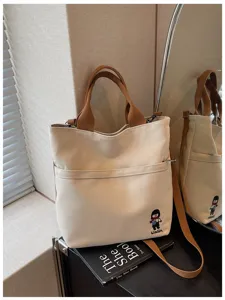 Sac à bandoulière en toile style coréen avec anses marron, fourre-tout quotidien.