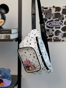 Sac bandouliere transparent style ita avec motif etoiles et poche avant transparente pour badges