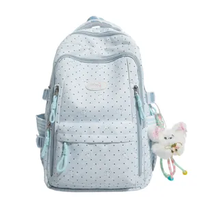 Leuke lichtblauwe stippen rugzak voor meisjes, zoete Japanse stijl casual schooltas.