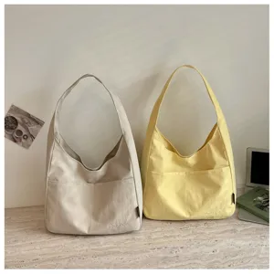 Einfarbige Canvas Umhängetasche, lässiger minimalistischer Shopper für Studenten und Arbeit.
