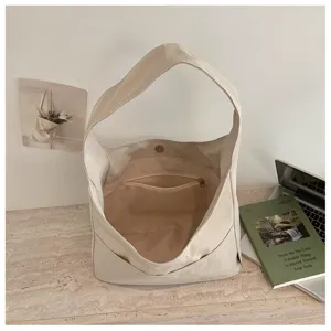 Minimalistische cremefarbene Canvas Hobo Schultertasche lässige einfarbige Tasche Alltag.
