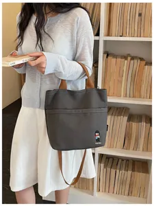 Sac cabas en toile épaisse style coréen pour femmes, sac d'épaule quotidien avec anses marron.