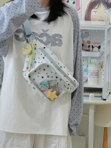Sac ita transparent style étudiant bandoulière poitrine avec motif étoile et fenêtre pour badges