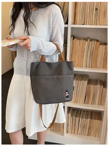 Sac à bandoulière en toile décontracté style coréen pour femmes travail quotidien et école gris.