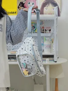 Sac ita en toile avec fenêtre transparente, sac bandoulière imprimé étoiles pour femmes.