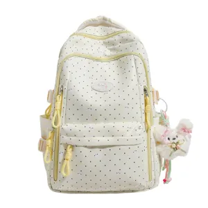 Japanese style sweet polka dot canvas backpack for women and girls, cute school bookbag.