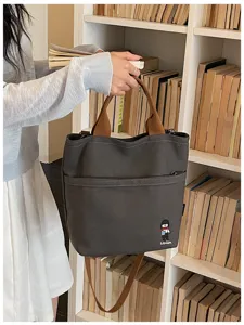 Sac cabas en toile épaisse style coréen pour femmes, sac bandoulière de travail casual.