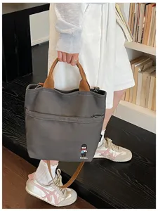 Sac cabas en toile épaisse coréen avec bandoulière pour femmes au quotidien et école.