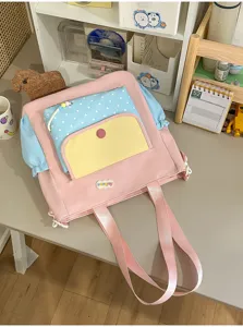 Dopamine kleurblok canvas studentenrugzak, schattige esthetische schooltas voor meisjes.