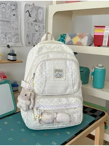 Leuke esthetische studentenrugzak met sterren strepen kant en doorzichtig voorste venster tas