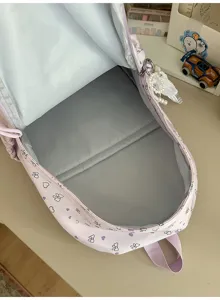 Roze esthetische schoolrugzak met schattig strik en hart print en mooie parelhangertje