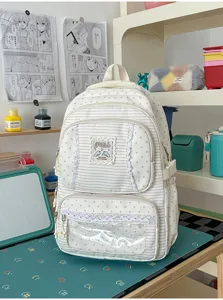 Schattige sterren streep schoolrugzak met transparant voorvak, lichte dagrugzak voor tieners.