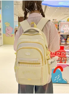 Schattige studentenschoolrugzak in Koreaanse stijl met contrast geruit ontwerp vakken