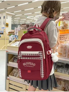 Koreaanse stijl ruitjes schoolrugzak voor meisjes, casual college stijl dagrugzak.
