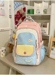 Koreaanse stijl kleurenblok schoolrugzak voor studenten, leuke schattige dagelijkse tas.
