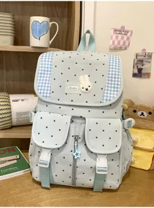 Koreaanse stijl polkadot rugzak retro casual schooltas schattige konijnenpatch esthetiek