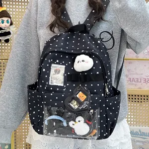 Zaino ita trasparente a pois dolce per studenti, carino zaino casual con finestra di visualizzazione.