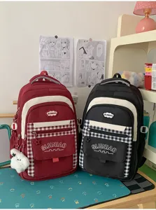 Koreaanse stijl schoolrugzak voor meisjes, schattige geruite colorblock studententas met vakken.