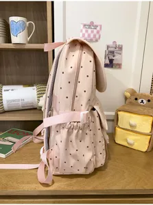 Koreaanse roze gestipte vintage casual rugzak voor studenten stijlvolle dagelijkse schooltas