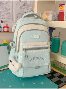 Koreaanse stijl mintgroene ruitjes studenten rugzak met meerdere vakken schooltas