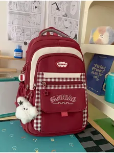 Leuke Koreaanse stijl ruitjes schoolrugzak voor meisjes met meerdere compartimenten.