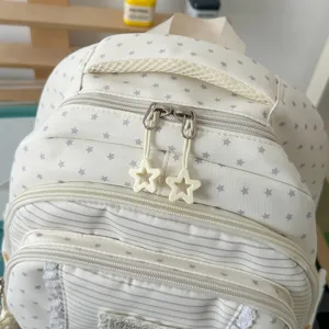 Leuke schoolrugzak met sterrenpatroon voor studenten, lichte casual dagrugzak beige.