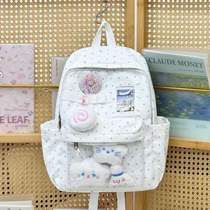 Stiloso zaino ita bianco a pois con finestra trasparente e simpatici peluche per studenti.