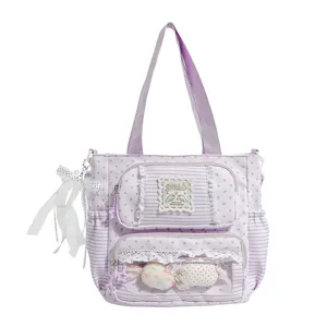 Pastel paarse shopper met sterrenpatroon, kant en voorvak. Ideaal voor dagelijks gebruik.