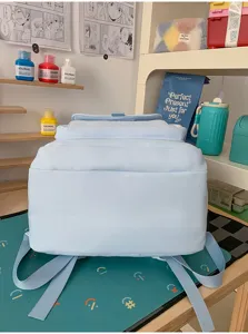 Koreaanse stijl schooltas lichtblauwe casual rugzak met meerdere compartimenten
