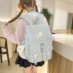 Koreaanse Stijl Polka Dot Retro Rugzak Voor Dames Casual Schooltas Grote Capaciteit Nylon Student Reis Rugzak Met Kat Hanger