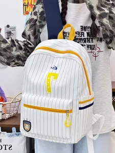 Japanese ins style striped school backpack, cute large capacity lightweight casual double shoulder bag