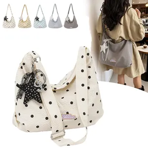 Casual polstip hobo schoudertas met schattige sterhanger, trendy bubble stof crossbody tas.