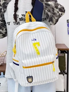 Casual striped canvas backpack for daily school and outdoor travel with large capacity.
