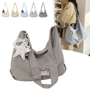 Casual ruitjes schoudertas voor dames, stijlvolle cloud tas met sterrenhanger voor dagelijks.