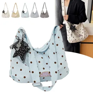 Dames Polka Dot Hobo Tas Casual Wolk Schoudertas Crossbody Tas met Ster Hanger