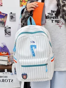 Japanese INS style sweet striped backpack for students, lightweight large capacity daypack.