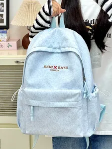 Hellblauer Canvas Studentenrucksack mit Fronttasche, lässige Alltagsschultasche für Jugendliche.