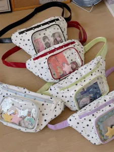 Sac à bandoulière transparent en toile avec motif étoiles pour épingles et articles d'anime